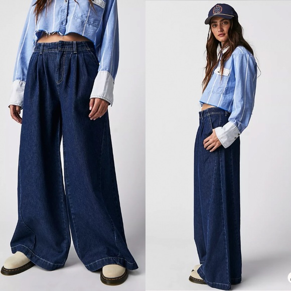Free People We The Free Equinox Denim Trousers in Ritual Blue - Picture 2 of 13